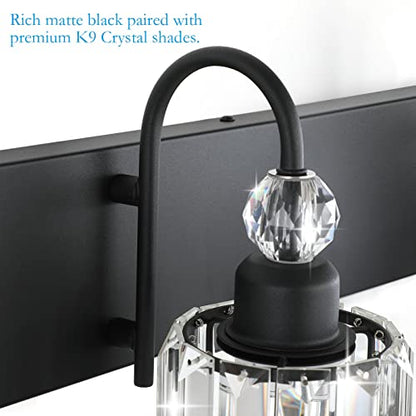 Ralbay Modern Vanity Lights - 2-Light Black Crystal Bathroom Wall Fixtures - color: Round-Black, size: 2-light