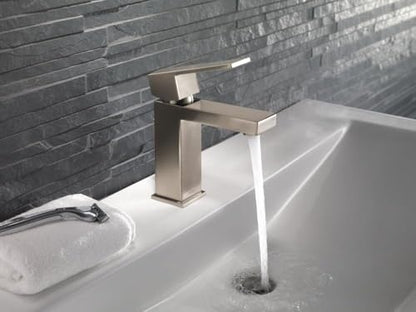 Delta Modern Brushed Nickel Bathroom Faucet 1 Hole, Single Hole Bathroom Sink Faucet for Vanity, Metal Push-Pop Drain Assembly, Stainless 567LF-SSPP - color: Stainless, size: 1.2 GPM Water Flow