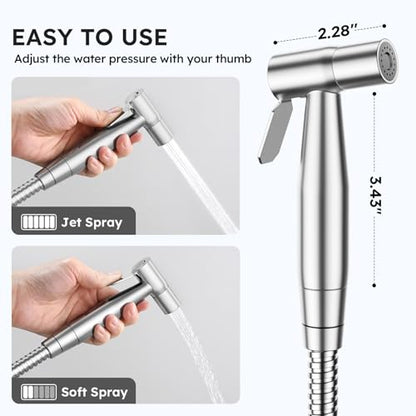 Arofa Handheld Bidet Sprayer, Bidet Attachment for Toilet, Brushed Nickel | Adjustabel Water Flow, Leak-Free Hose, 7/8" T-valve, Fits Two-Piece Toilet, Feminine/Baby Wash, Easy Install, Stainless Steel - color: Brushed Nickel, size: 1 Pack
