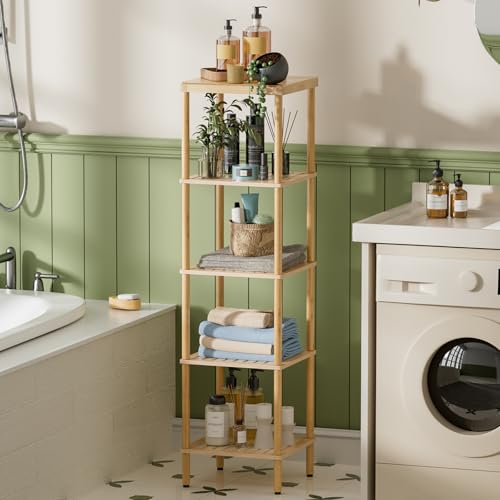 AmazerBath 5-Tier Bamboo Bathroom Shelf, Bathroom Standing Shelves, Multifunctional Shelving Unit for Living Room Bedroom Kitchen, Natural Color - size: 5 Tier - Natural