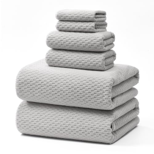ecolook Microfiber Towel Set of 6, Gray | Ultra-Soft & Oversized, Absorbent & Quick-Drying | 2 Bath Sheets, 2 Hand Towels & 2 Washcloths - color: Gray