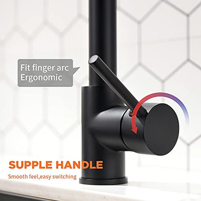 Kitchen Faucet with Pull Down LED Light Sprayer Black | Stainless Steel NSF Certified,1 Handle Faucet,Farmhouse Camper Laundry Utility Rv Wet Bar Sinks,Deck Plate 1,3 Hole - color: A - Black
