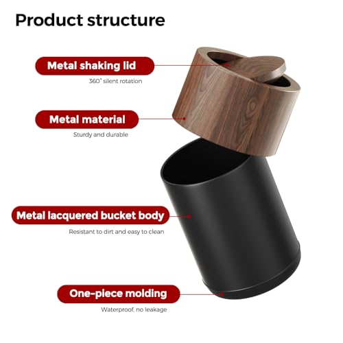 3.1 GAL Modern Metal Trash Can with Realistic Wood Texture,Built-in Bag Holder,Flip Lid,Small Bathroom Garbage Can for Bathroom,Home,Office,Living Room (3.1gal Swing lid) - color: 3.1gal swing lid