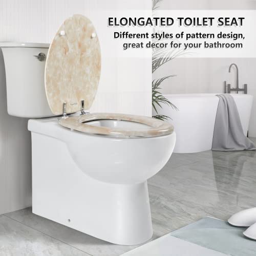 Elongated Toilet Seat Natural Wood Toilet Seat with Zinc Alloy Hinges, Easy to Install also Easy to Clean, Anti-pinch Marble Toilet Seat by Angol Shiold (Elongated, Beige Pink) - color: Beige Pink, size: Elongated-18.5”