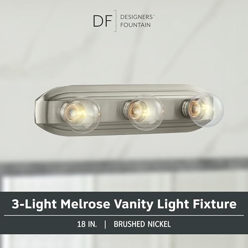 Designers Fountain 3-Lights Melrose Vanity Light Fixture, 18 Inch Wall Mount Sconce for Bathroom, Bedroom or Mirror, Brushed Nickel, 6613-BN - size: 3-Light