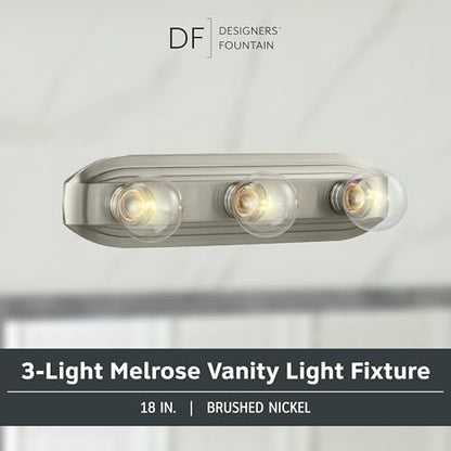Designers Fountain 3-Lights Melrose Vanity Light Fixture, 18 Inch Wall Mount Sconce for Bathroom, Bedroom or Mirror, Brushed Nickel, 6613-BN - size: 3-Light