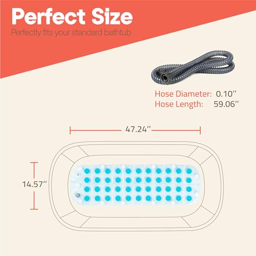 Bubble Bath Massager Mat for Bathtub, 47.24" x 14.57" Full-Body Heated Air Spa with 6-Level Adjustable Bubbles, Non-Slip Waterproof Design, Remote Control, For Stress, Muscle Relief & Relaxation, Aqua - color: Aqua