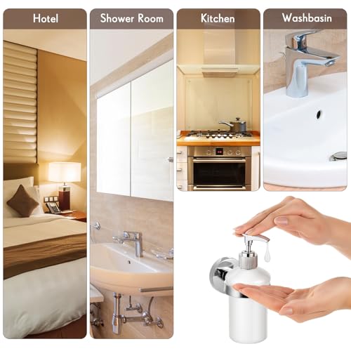 1 Pack Hand Soap Dispenser Wall Mount Bathroom Glass Soap Dispenser Pump Bottle with Stainless Steel Pump for Kitchen Bathroom Countertop (Silver) - color: Silver