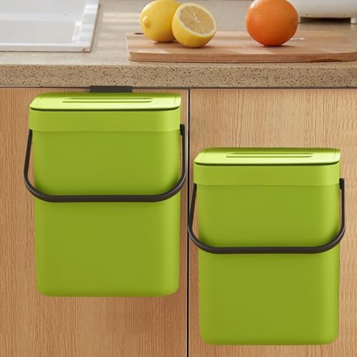 LALASTAR Small Plastic Trash Can, Hanging Small Trash Can with Lid Under Sink for Kitchen, Food Waste Bin for Countertop, Mountable Garbage Can for Bathroom, RV, 5L/1.3 Gal, Green - color: Green