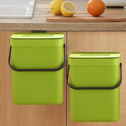 LALASTAR Small Plastic Trash Can, Hanging Small Trash Can with Lid Under Sink for Kitchen, Food Waste Bin for Countertop, Mountable Garbage Can for Bathroom, RV, 5L/1.3 Gal, Green - color: Green