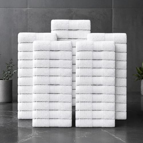 100% Cotton Washcloths 12x12 Inches, 600 GSM, Soft & Absorbent, Durable, Set of 50, White - color: White, size: Washcloth Set of 50