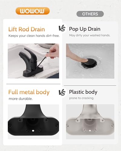 WOWOW Black Bathroom Faucet One Handle 4 inch Centerset Bathroom Faucets with Lift Rod Drain Assembly Sink Faucet Lavatory Faucet Matte Black Bathroom Faucets - color: Black