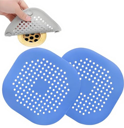 2-piece Anti Clogging Drain clamp Set, Silicone Shower Drain Cover with Suction Cup, Hair Collector for Bathtub and Bathroom Drain Pipes to Prevent Drain Pipe Blockage (Blue) - color: Blue