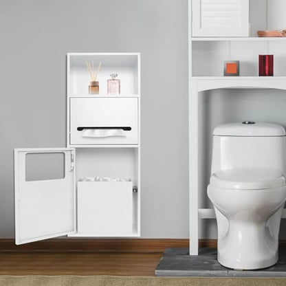 White Recessed Toilet Paper Holder, Shower Niche 304 Stainless Steel | Bathroom Trash Can Holder Cabinets, Wall-Inserted Niche Recessed Large Capacity 44Lbs for Bathroom Storage-11.02x5.31x27.56in - color: White