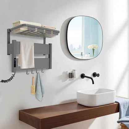 Electric Heated Towel Warmer Rack w/LED Touch Screen, Wall-Mounted Foldable Heated Towel Rack w/95-158℉ Temperature Adjustments ＆ 0-2h Timer for Bathroom Shower Hot Tub (Black, Foldable) - color: Black, size: Foldable