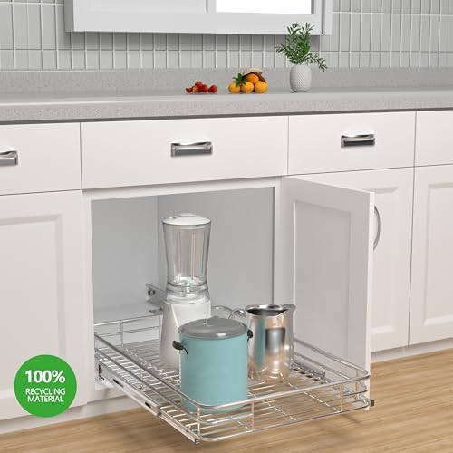 Pull Out Cabinet Organizer 22" W x 21" D, Chrome | Slide Out Kitchen Shelves, Heavy-Gauge Wire Storage Drawer, Ball-Bearing Glides, 100 Lb Capacity, Min 23" Cabinet Opening - size: 22" W x 21" D