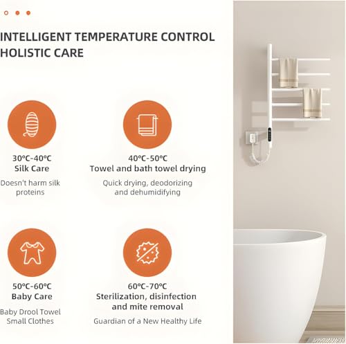180°Rotation Electric Heated Towel Rack Wall Mounted Towel Warmer Racks 5 Bars Hardwired & Plug-in Hot Towel Rack with 1H-9H Timer for Home Bathroom Salons and Spas (White) - size: G63