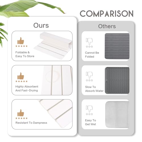 BoxedHome Stone Drying Mat for Kitchen Counter, Large Stone Drying Mat Foldable, Absorbent Diatomaceous Earth Bath Mat Quick Dishes Bottles Cups Bathroom 24"(L)×16"(W), White - color: White