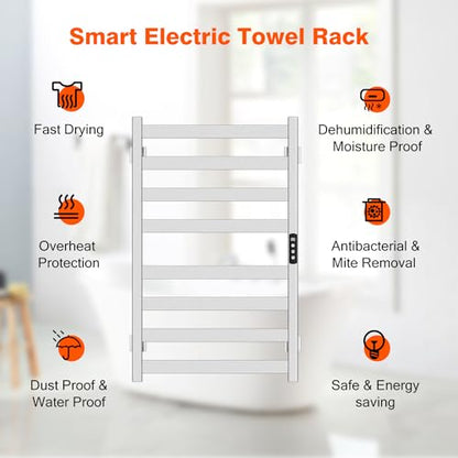 Towel Warmer, Towel Heater Rack for Bathroom, 8-bar Electric Towel Dryer Wall-Mounted Plug-in Bath Heater, 304 Stainless Steel Hot Towel Rack with Timer and Smart Temperature Control - color: Mirror Polished