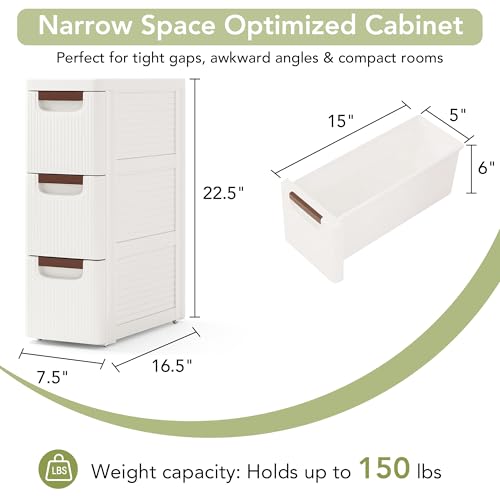 3 Drawers Narrow Bathroom Storage Cabinet, Slim Storage Cabinet, Plastic Slim Storage Cart Drawers for Small Spaces, Laundry, Office, Home, White - size: 3 Tiers