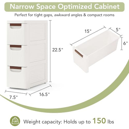 3 Drawers Narrow Bathroom Storage Cabinet, Slim Storage Cabinet, Plastic Slim Storage Cart Drawers for Small Spaces, Laundry, Office, Home, White - size: 3 Tiers