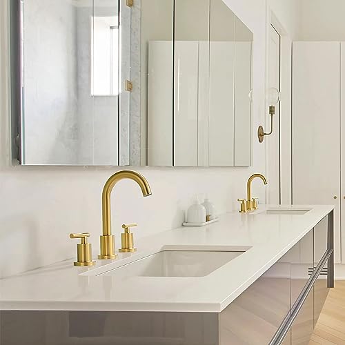 Brushed Gold Bathroom Faucet 3 Hole, 8 Inch Widespread Bathroom Sink Faucets 2 Handle Lavatory Faucet Gold Vanity Faucet with Pop-Up Drain & cUPC Faucet Supply Lines - color: Gold