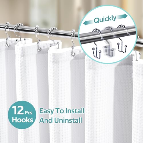3 in 1 Shower Curtain Set, Waffle Shower Curtain and Liner Set with 12 Double Sided Shower Curtain Hooks, 258GSM Luxury Weighted Cloth Shower Curtains for Bathroom, 72 W x 72 H, White - color: White, size: 72"W x 72"L (Pack of 1)