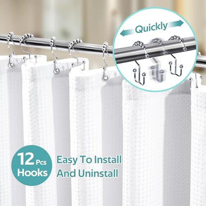 3 in 1 Shower Curtain Set, Waffle Shower Curtain and Liner Set with 12 Double Sided Shower Curtain Hooks, 258GSM Luxury Weighted Cloth Shower Curtains for Bathroom, 72 W x 72 H, White - color: White, size: 72"W x 72"L (Pack of 1)