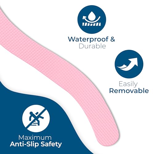 Anti-Slip Shower Stickers - Help Reduce Slipping in Bathtub & Shower, Pink Non-Slip Bath Strips, Strong Adhesive Bathtub Appliques Suitable for Homes with Kids, Adults & Seniors - 24 Pcs - Homergy - color: Rose Pink