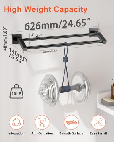 Alise Double Bath Towel Bar, 24" Towel Racks for Bathroom, Matte Black | SUS304 Stainless Steel Bathroom Towel Holder, Quick Drying Towel Hanger Towel Rod Wall Mounted, Useable Length 22.7" - color: Matte Black, size: 24-Inch (2-Bars)