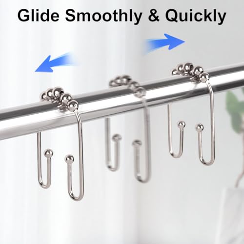 Resze U Shaped Shower Curtain Hooks Rings,12 Pcs Durable Rust Resistant Metal Shower Hooks, Double Glide Smoothly Anti-Drop Shower Rings for Shower Curtain Rod, Nickel - color: Nickel