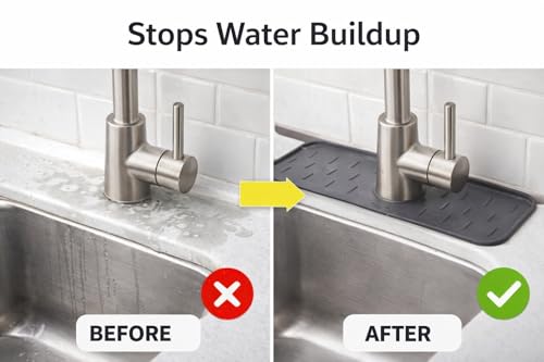 Silicone Sink Splash Guard for Faucet – Faucet Mat Drip Catcher, Kitchen Sink Water Guard, Behind Faucet Protector, Fast-Drying, Fits Most Sinks (14.5” x 5.5”, Dark Gray)