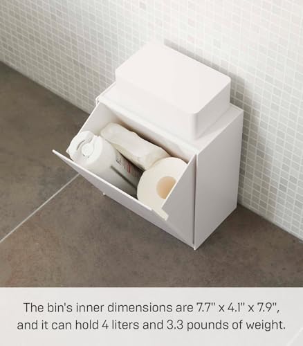 YAMAZAKI Home Tower Compact Wall Bin With Lid & Tray, Small Storage Container or Waste Holder for Bathroom & Kitchen