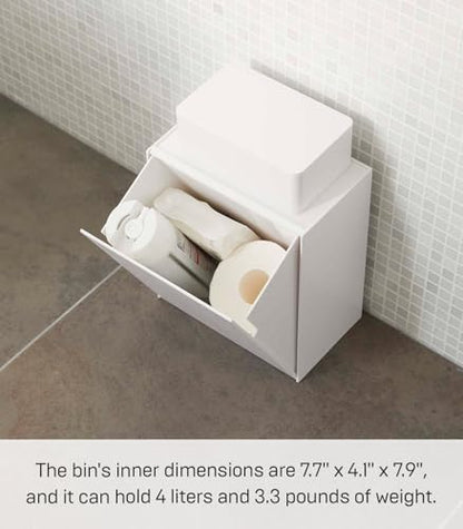 YAMAZAKI Home Tower Compact Wall Bin With Lid & Tray, Small Storage Container or Waste Holder for Bathroom & Kitchen