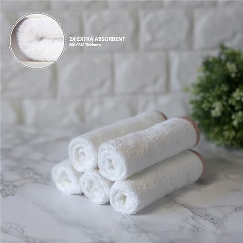 Soft Baby Washcloths Set - Absorbent Natural Baby Wash Cloth for Delicate Skin - 12"x12" Large Baby Bath Washcloths - Newborn Bath Face Towel (White) - color: White