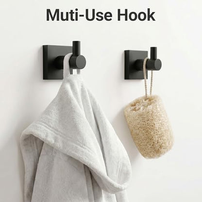 24-Inch Wall Mounted Towel Racks for Bathroom – Space Saver 4-Piece Durable Stainless Steel Bathroom Hardware Set with Towel Bar, Towel Ring, Toilet Paper Holder & Hook, Matte Black - color: Black