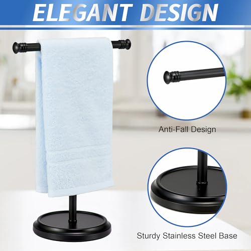 Hand Towel Holder Stand, Free Standing Towel Rack Stand with Stainless Steel Base, Rust-Proof Towel Bar for Bathroom Kitchen Countertop (Black) - color: Black