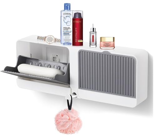Soap Holder with Hooks, 2-in-1 Wall Mounted Soap Dish, No Drilling Soap Bar Holder with Self Draining to Keep Soap Bars Dry, Suit for Shower, Bathroom and Kitchen(Gray) - color: Gray