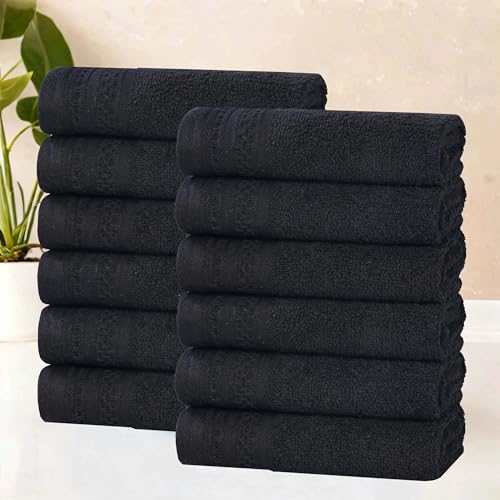BLUENILEMILLS Honeycomb 500GSM, Textured Waffle Border, Highly Absorbent and Soft, Cotton Light to Medium Weight Face Towel Washcloth Set of 12, Black - color: Black, size: Face Towel-12 PC