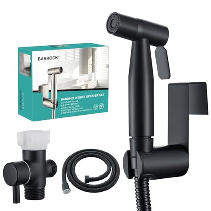 BARROCK Handheld Bidet Sprayer for Toilet, Stainless Steel Metal Made Baby Cloth Diaper Spraying Kit, Bathroom Toilet Bidet Attachment Set for Bathing Pets and Feminine Hygiene, Matte Black - color: Matte Black