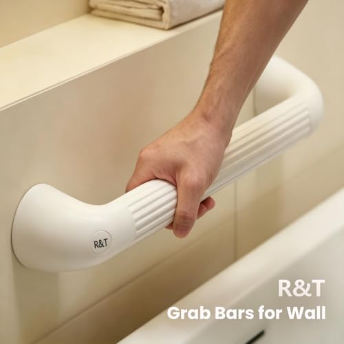 R&T 18" Bathroom Grab Bar for Shower & Bathtub, Anti-Slip Textured PP Grip, Heavy Duty Support Rail Safety Handrail for Seniors, Elderly, Disabled & Injury Recovery