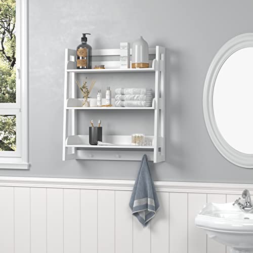UTEX 3-Tier Ladder Shelf and Bathroom Wall Shelf, White