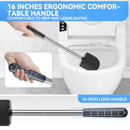 TRENTI Toilet Brush and Holder Set - Bristles Bowl Brush Head with Ventilated Holder, Wall Mounted Compact Set for Bathroom Deep Cleaning - color: Black