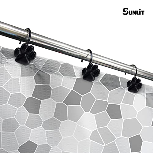 Sunlit Fashion Design Cute Paw Print Polished Shower Curtain Hooks for Dog Cat and Bear, Rust Proof Oil Metal Shower Curtain Rings, Black-12 Pack - color: Black