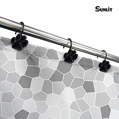Sunlit Fashion Design Cute Paw Print Polished Shower Curtain Hooks for Dog Cat and Bear, Rust Proof Oil Metal Shower Curtain Rings, Black-12 Pack - color: Black