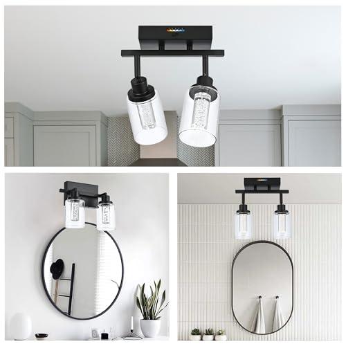 MELUCEE 2 Lights LED Tracking Light Ceiling Rotatable Spotlight Black | Kitchen Ceiling Light Fixtures Bathroom Vanity Lights Wall Mounted with Clear Glass, Built-In LED Chips, 5-Color Temperature - color: Black, size: 2 Lights