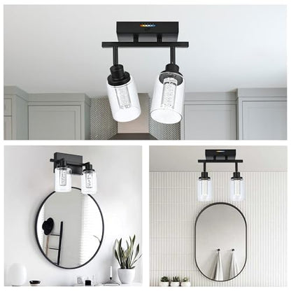 MELUCEE 2 Lights LED Tracking Light Ceiling Rotatable Spotlight Black | Kitchen Ceiling Light Fixtures Bathroom Vanity Lights Wall Mounted with Clear Glass, Built-In LED Chips, 5-Color Temperature - color: Black, size: 2 Lights