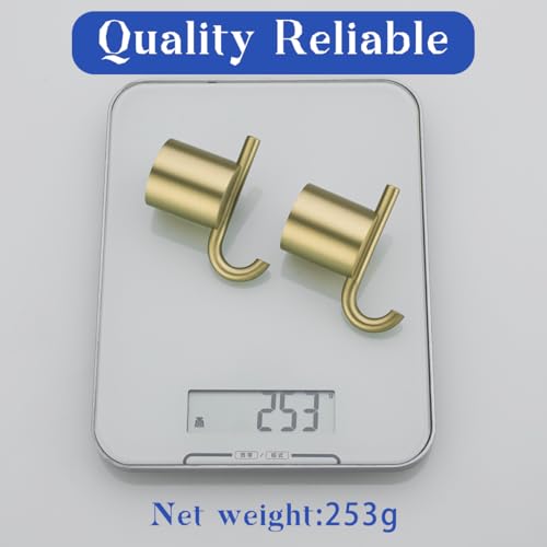 Towel Hooks for Bathroom 2 Packs Wall Mount Towel Holder Brushed Gold Wall Robe Hook,Stainless Steel Heavy Duty (Drilling),SW-96068-8BG-2. - color: Double Hook-Brushed Gold