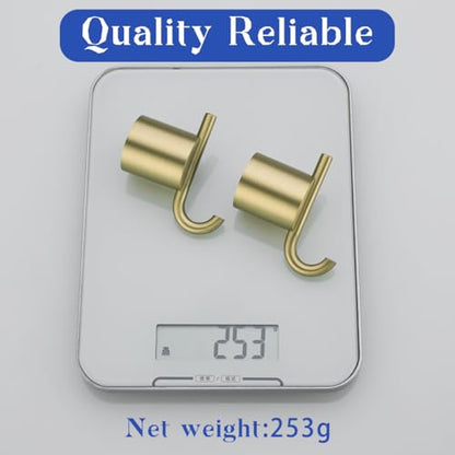 Towel Hooks for Bathroom 2 Packs Wall Mount Towel Holder Brushed Gold Wall Robe Hook,Stainless Steel Heavy Duty (Drilling),SW-96068-8BG-2. - color: Double Hook-Brushed Gold
