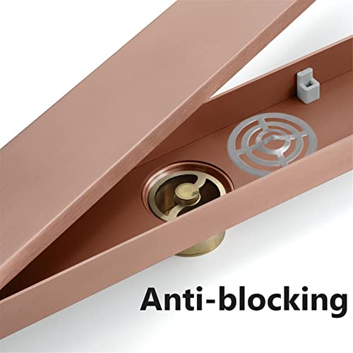 Linear Shower Drain with Tile Insert Grate, 23.6-Inch Professional Brushed 304 Stainless Steel Rectangle Shower Floor Drain, Floor Shower Drain(Rose Gold)